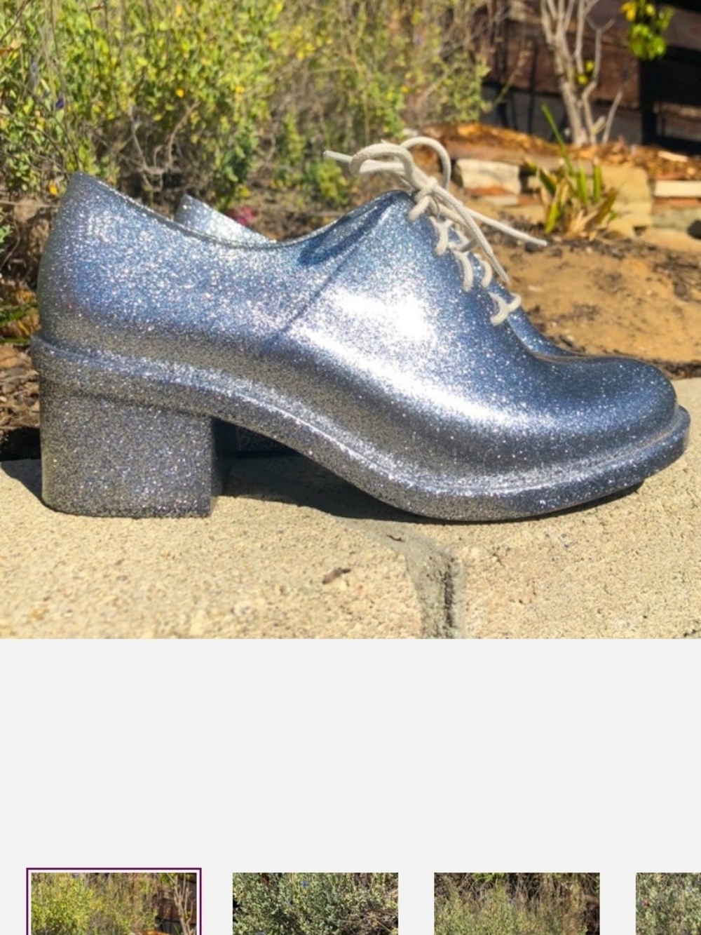 Melissa Glitter Lace-Up Block Heel Oxford - Silver